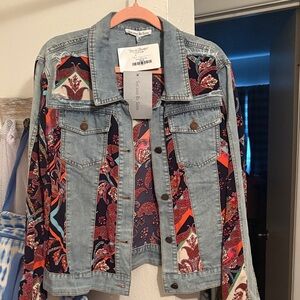 Stylish Blue and Red Paisley Jean Jacket